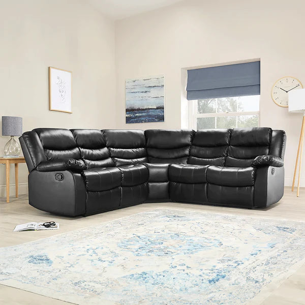 Roma Black & Grey Leather Corner Recliner Electric Sofa