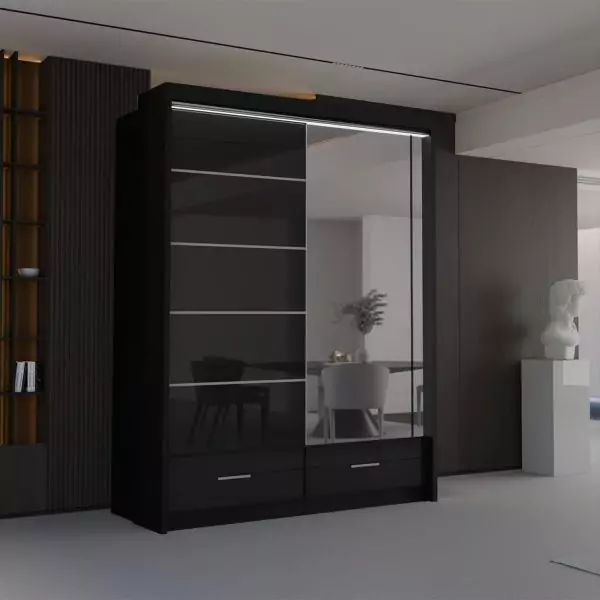 SYCYLIA HIGH GLOSS Black WARDROBE 150/208/255CM