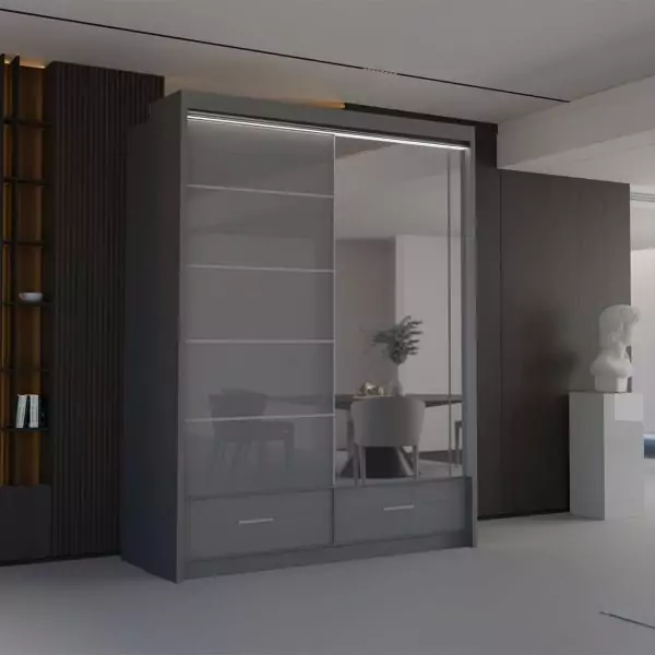 SYCYLIA HIGH GLOSS GRAY WARDROBE 150/208/255CM
